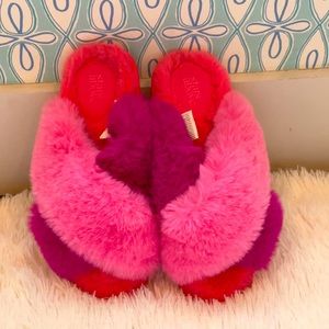 Pink and purple super fluffy slippers